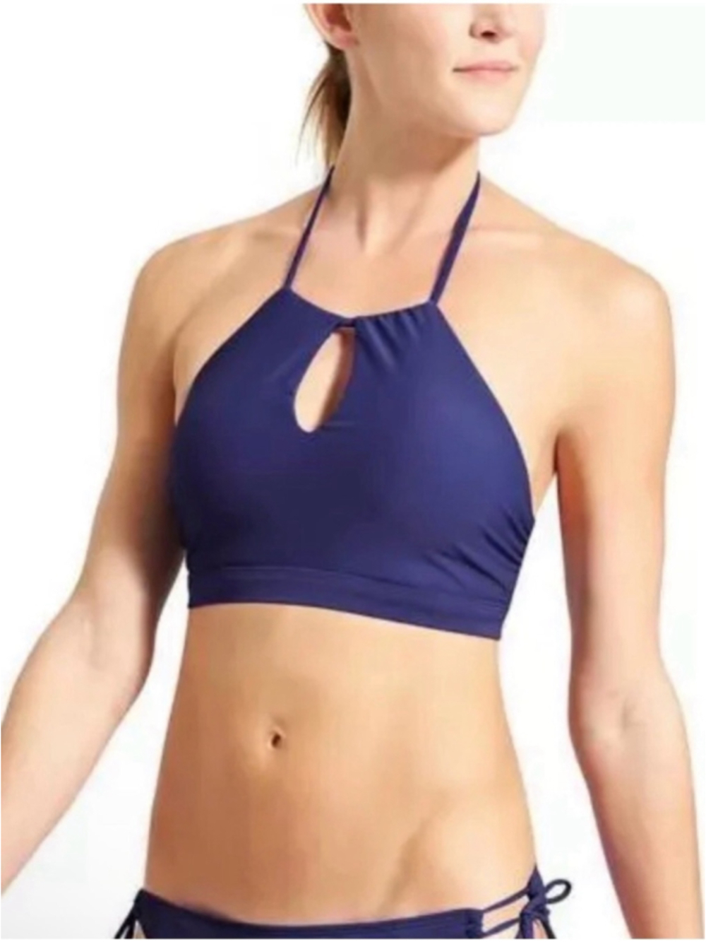 Athleta High Neck Keyhole Bikini Top Sz S Harbor Blue EUC